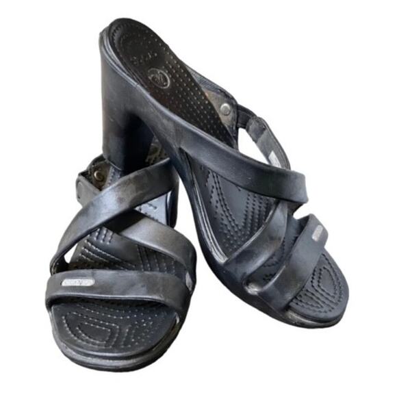 Crocs Cyprus IV Black Sandals Sz 9 EUC - Picture 1 of 6